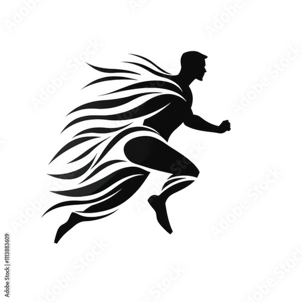 Fototapeta Black Sports icon, man sprinting, png Minimalist flat icon, vector logo style sign clipart on a transparent background