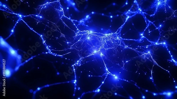 Obraz Abstract Blue Network Background with Glowing Nodes Illustrating Digital Technology and Connectivity Concepts