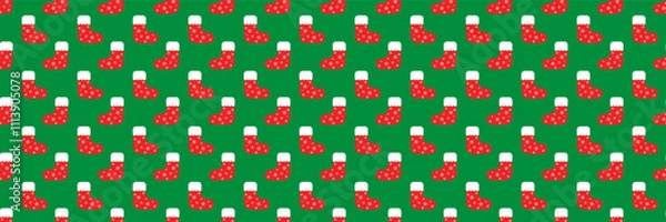 Fototapeta horizontal seamless red and white christmas socks design for pattern and background.