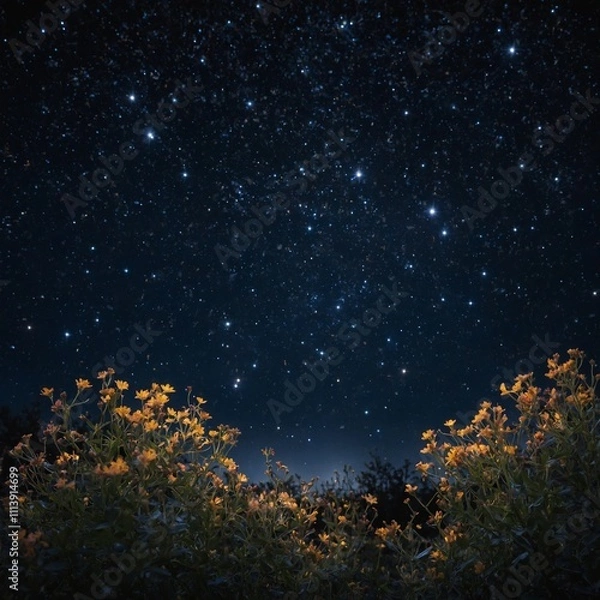 Fototapeta A constellation of tiny glowing flowers in the night sky.

