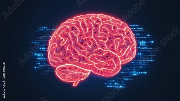 Fototapeta Neon brain illustration representing digital intelligence and thought.