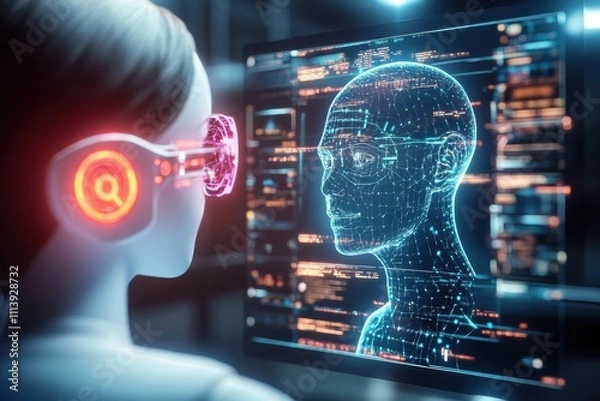 Fototapeta Financial assistant and holographic display.