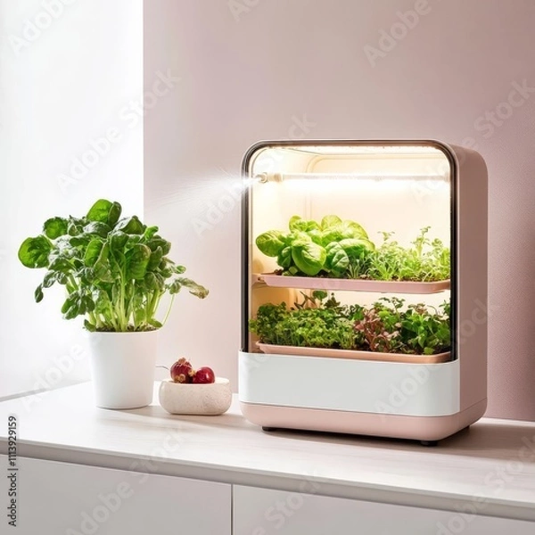 Fototapeta Mini indoor greenhouse with a built-in misting system for optimal moisture levels