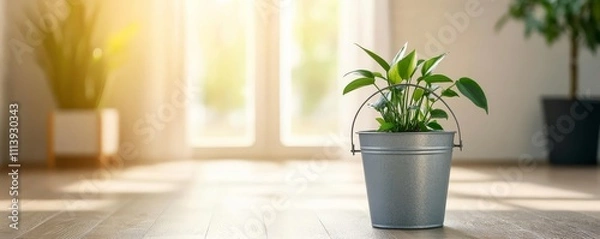 Fototapeta Placing a bucket of water near houseplants to naturally increase humidity levels