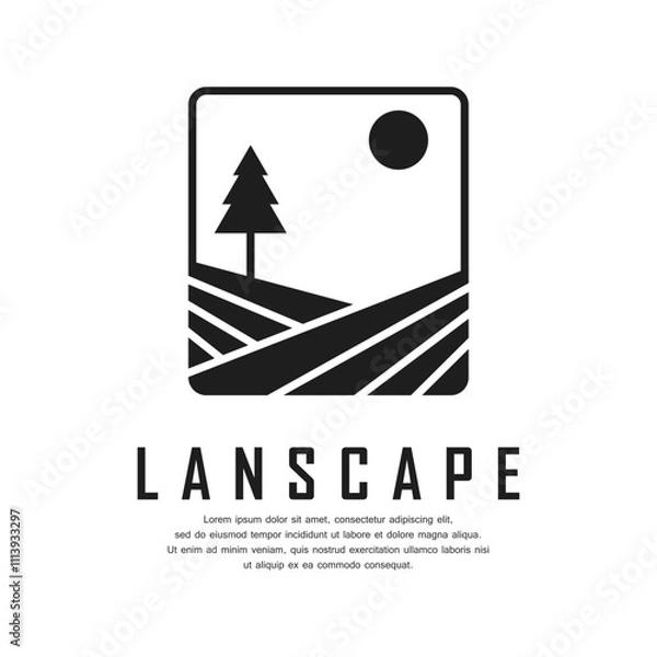 Obraz Landscape monochrome logo design template