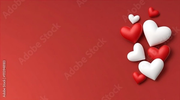 Fototapeta Red and white hearts on a red background for valentine's day celebration
