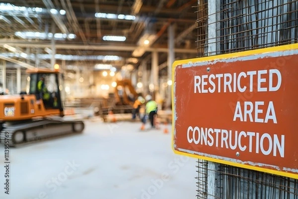 Fototapeta Construction Site Restricted Area Sign 