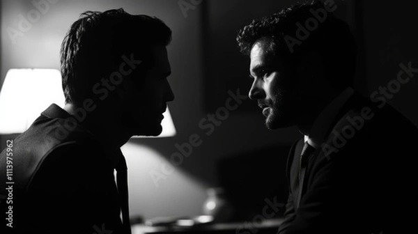 Fototapeta A film director discusses a crucial scene with the editor, deciding which angle to use for a pivotal moment in a high-stakes thriller