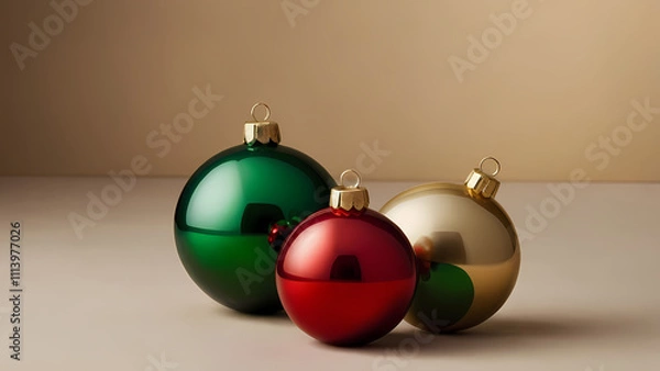 Obraz Shiny gold baubles and colorful glass spheres hang from the Christmas tree, ready to celebrate the winter season