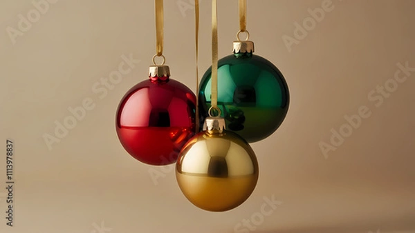Obraz Shiny gold baubles hang as festive Christmas decorations, adding a touch of winter magic to the holiday season