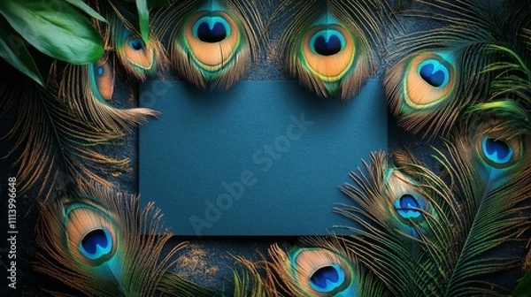 Fototapeta Peacock Feather Frame Background