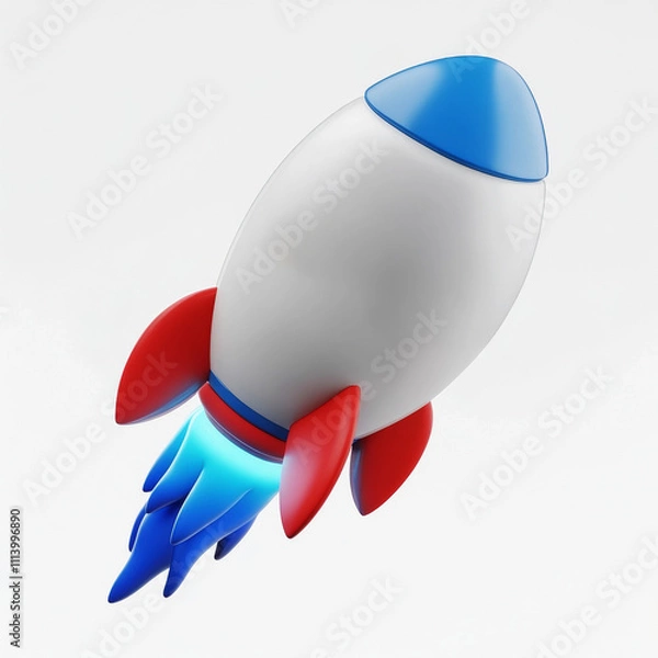 Obraz 3D Icon of a Colorful Cartoon Rocket, Playful and Modern Design on Gray Background