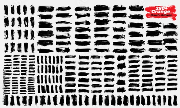 Obraz Collection of ink brush strokes. Set of vector grunge brushes featuring dirty textures for banners, boxes, frames, and design elements. Painted objects isolated on a white background