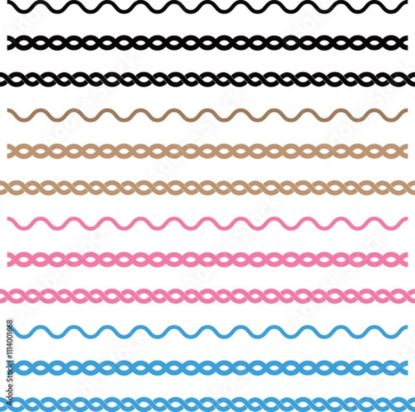 Fototapeta 黒と茶色とピンクと水色の波線とロープ