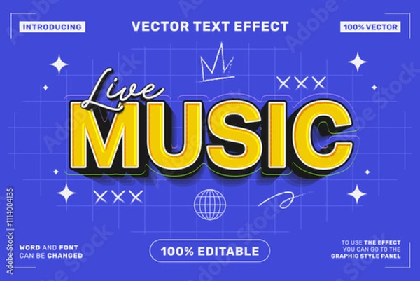 Fototapeta Editable text effect Live Music 3d Cartoon template style premium vector