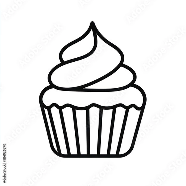 Fototapeta Line art illustration of a cupcake with frosting.