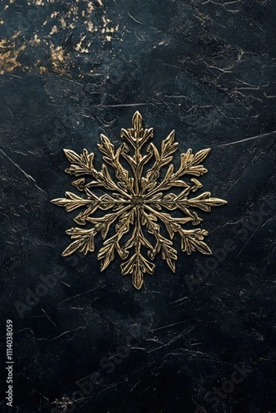 Fototapeta Luxurious golden snowflake on dark marble background for elegant holiday decor