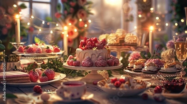 Fototapeta Delightful celebration of International Dessert Day with an array of sweet treats and beautiful decorations in a cozy setting