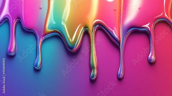 Fototapeta Vibrant Rainbow Paint Dripping Abstract Background, Colorful Glossy Liquid Texture, Iridescent Viscous Flowing Streams, Modern Art Design, Dynamic Digital Rendering