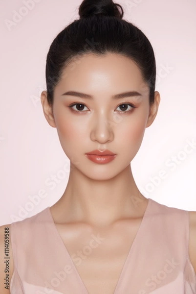 Fototapeta ナチュラル美容メイクの若い女性のポートレート