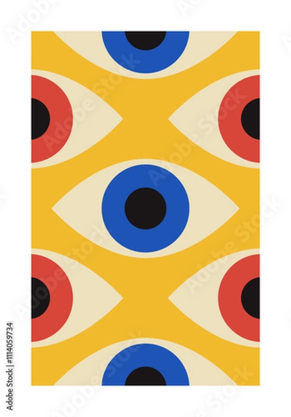 Obraz Minimalist 20s geometric design poster with human eye, vector template