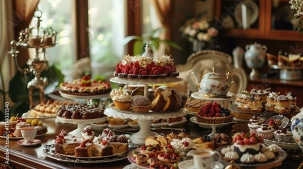 Fototapeta Delightful celebration of International Dessert Day with an array of baked treats and desserts on display