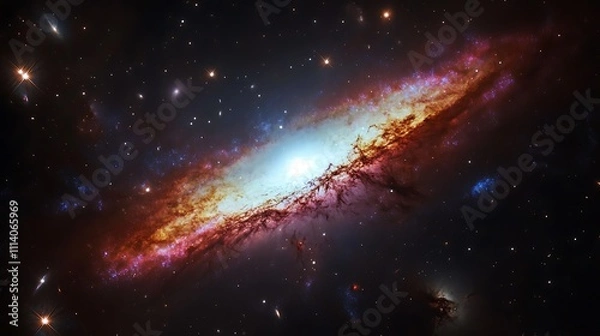 Fototapeta A close-up image of a galaxy revealing bright star-forming regions in vivid colors
