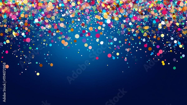 Fototapeta Colorful falling confetti with blurred blue background creating a festive and party atmosphere christmas and new year mood
