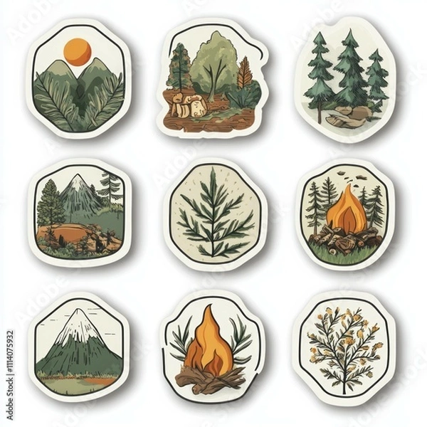 Fototapeta Scout badge collection stickers for kids, nature theme, clipart with white backgroun