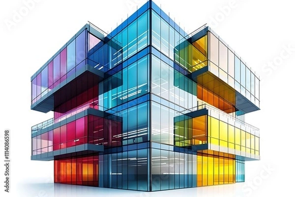 Obraz Colorful modern glass building architectural rendering.