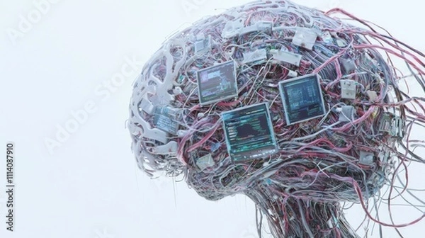 Fototapeta Digital Overload - Photorealistic Abstract Brain Rot Concept Artwork