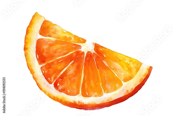 Fototapeta Detailed watercolor illustration of a juicy orange slice with bright colors and a realistic depiction of its pulp and rind. Isolated on transparent background, png.