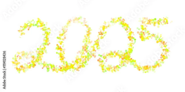 Fototapeta 2025 made with multicolored bokeh lights effect, Yellow, Green color, Bokeh abstract isolated on white background, Blur, Glitter, Illustration design, Happy New Year
