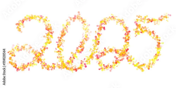 Fototapeta 2025 made with multicolored bokeh lights effect, Yellow, Red color, Bokeh abstract isolated on white background, Blur, Glitter, Illustration design, Happy New Year