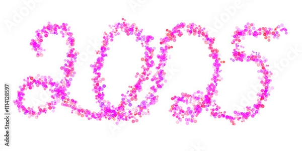 Fototapeta 2025 made with multicolored bokeh lights effect, Pink, Violet, Purple color, Bokeh abstract isolated on white background, Blur, Glitter, Illustration design, Happy New Year