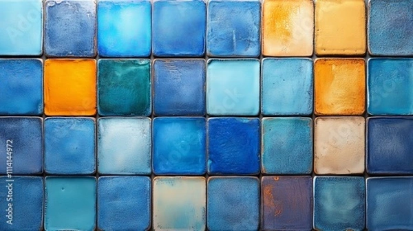 Fototapeta A minimalist monochromatic grid of tiles with a blue color scheme.