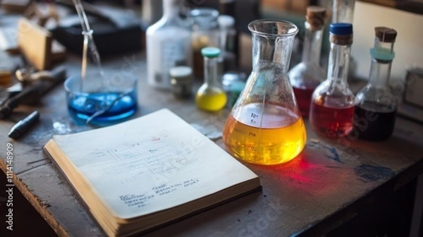 Fototapeta Colorful Chemical Experiment in Lab