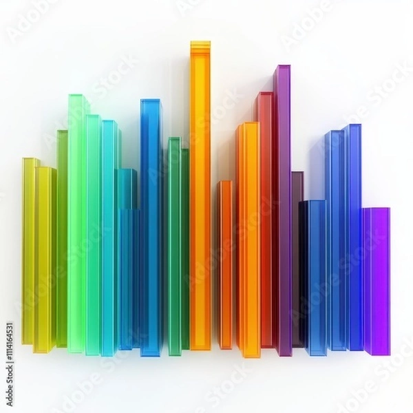 Obraz A vibrant spectrum of abstract bars in varying heights and widths is isolated on a white background, symbolizing diverse values.