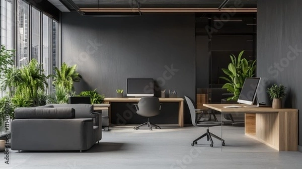 Obraz Modern and Minimalist Office Space with Industrial Decor