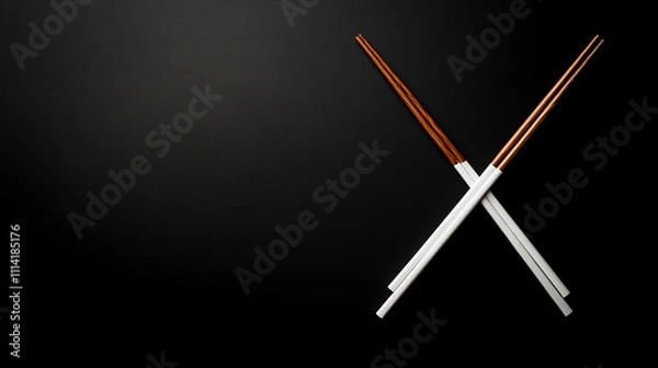 Obraz Two crossed chopsticks on a black background,Top-down view, high resolution