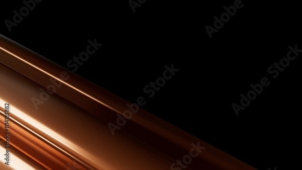 Fototapeta Abstract background with metallic bronze lines on a black background, minimalist design for banners, presentations, advertising, and decoration. Smooth texture, stylish and modern visual effect