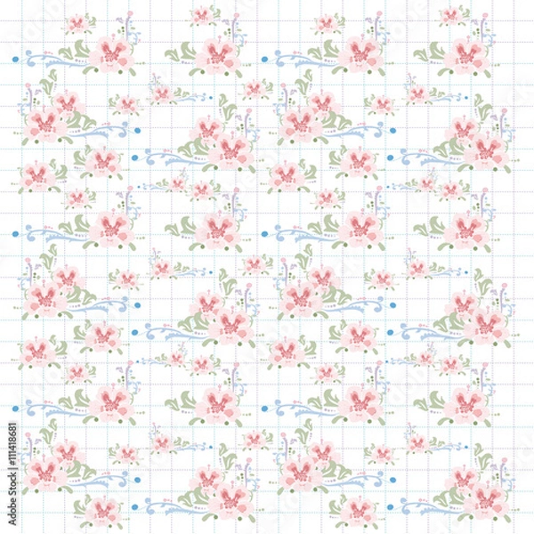 Fototapeta Pastel colors floral pattern on grid background