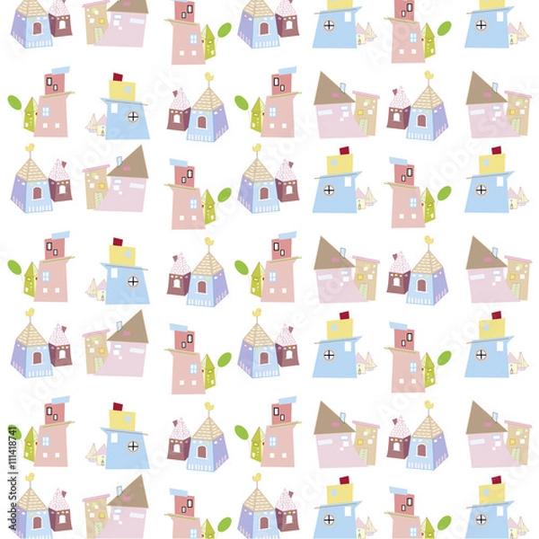 Obraz cute color house pattern on white background