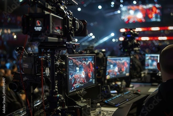Fototapeta E-sports events stream live globally. High-tech gaming event setup