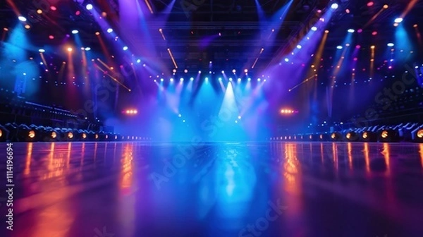 Fototapeta E-sports events stream live globally. Vibrant stage lights in a performance venue