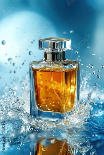 Obraz Luxury perfume bottle with golden liquid splashing