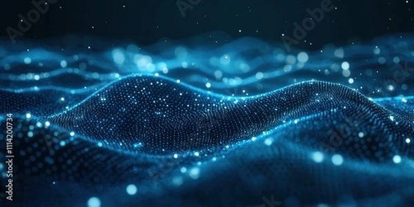 Fototapeta Detailed molecular structure with transparent spheres linked by lines set in blue hues soft lighting giving a smooth futuristic appearance