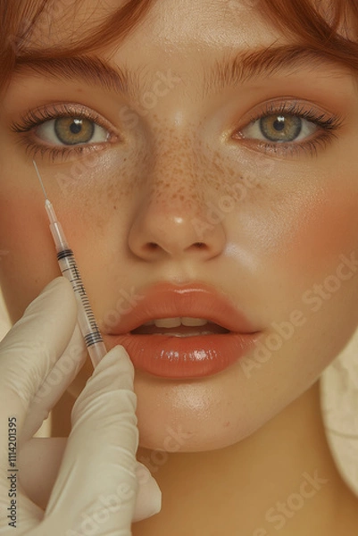 Fototapeta a woman undergoes a lip augmentation procedure. for advertising. for the banner.