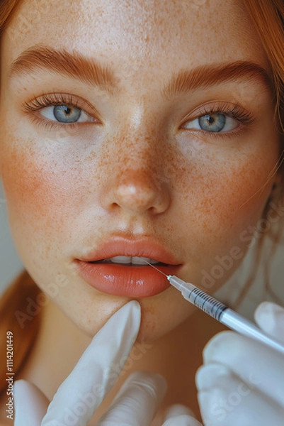 Fototapeta a woman undergoes a lip augmentation procedure. for advertising. for the banner.