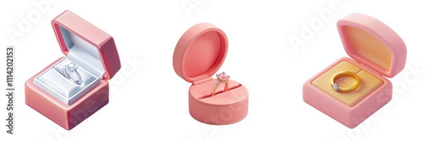 Fototapeta 3d render engagement ring box isolated on transparent background Cartoon Illustration in plastic style